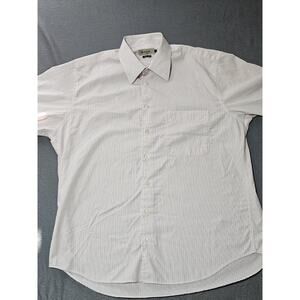 Fideli Shirt Men Large Button Up Fio 50 Pink Pinstripe Short Sleeve Dress Casual